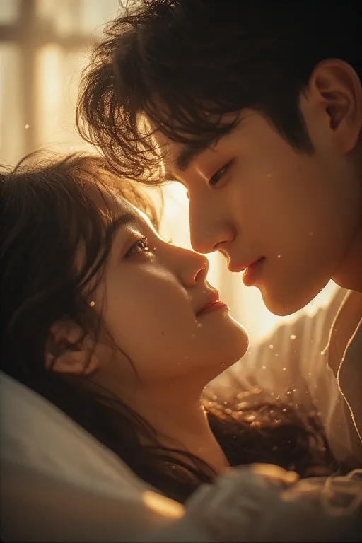 따스한 햇살 아래 서로를 마주 보며 정서적 교감을 나누는 연인의 모습.