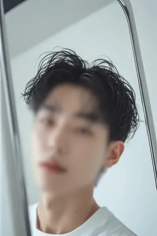 거울 앞에서 트렌디한 헤어 스타일을 뽐내는 강남 전담 여성마사지 매니저 모습.