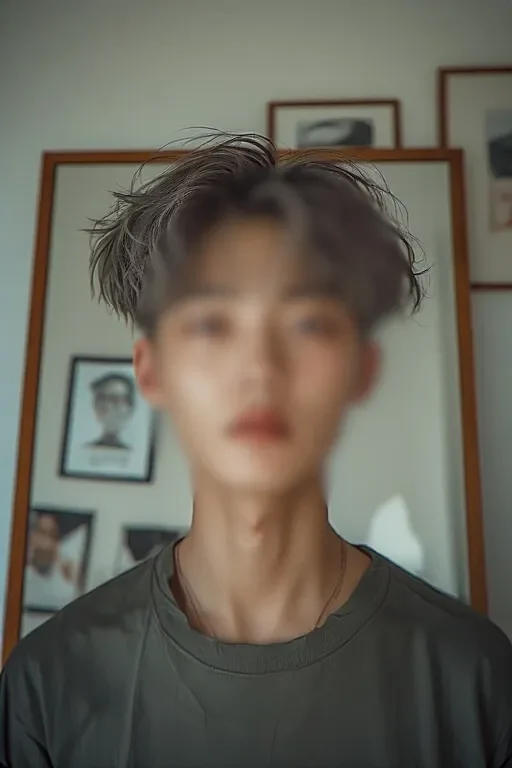 세련된 가르마 펌 헤어 스타일을 하고 거울 앞에 선 중랑 지역 전담 토닥이 매니저.