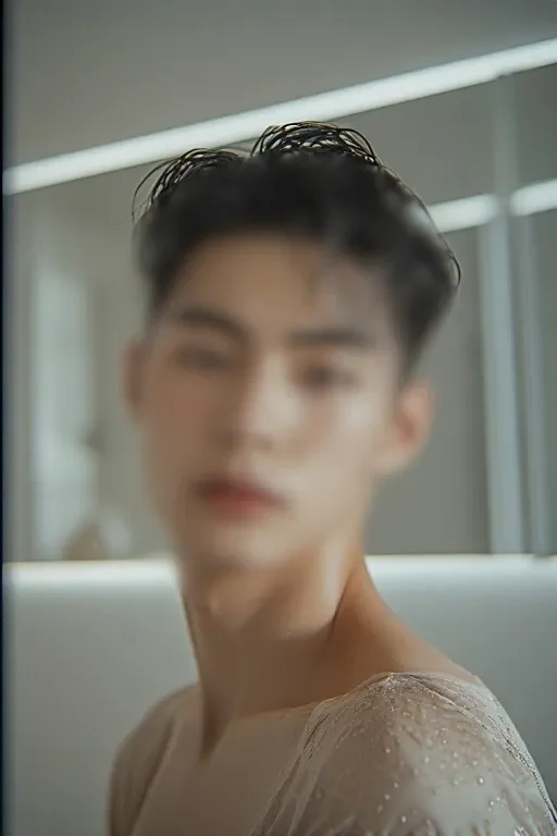 세련된 젖은 머리 스타일링을 하고 매력적인 눈빛을 보낸 서초 지역 전담 여성마사지 매니저.